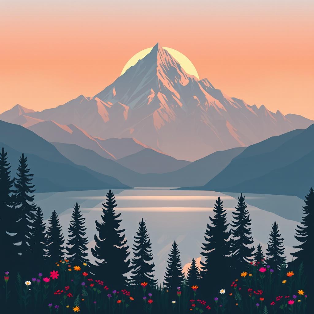 An inspiring wallpaper design featuring a majestic mountain landscape at sunrise