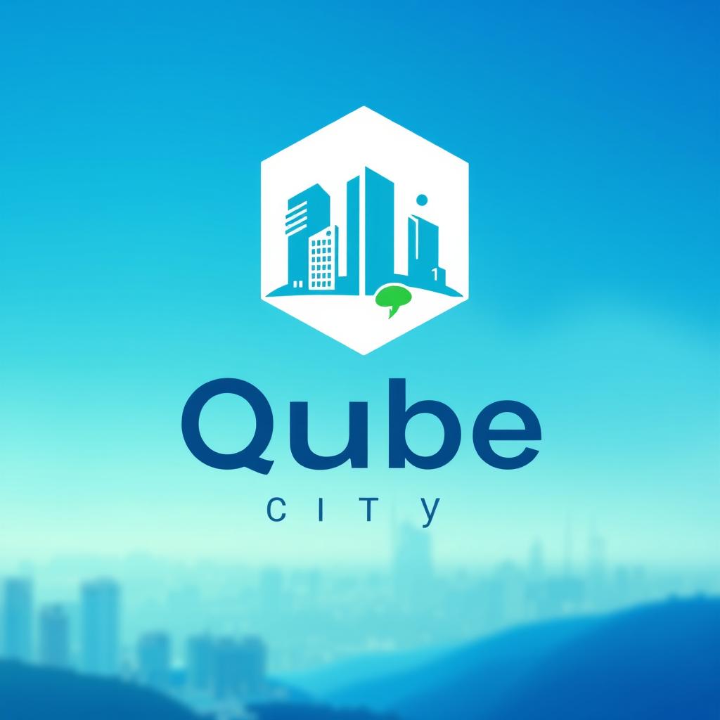A modern and sleek logo design for "Qube City" featuring a stylized cube integrating elements of a city skyline