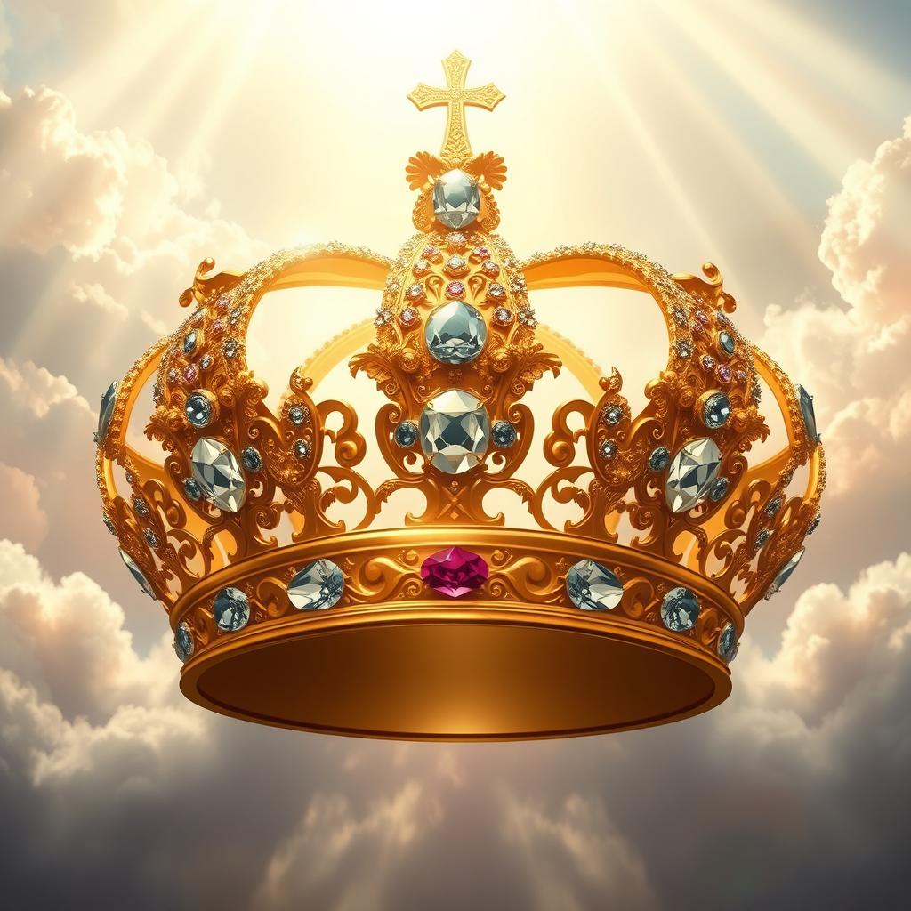 A majestic crown of splendor adorned with dazzling jewels, shimmering in the sunlight