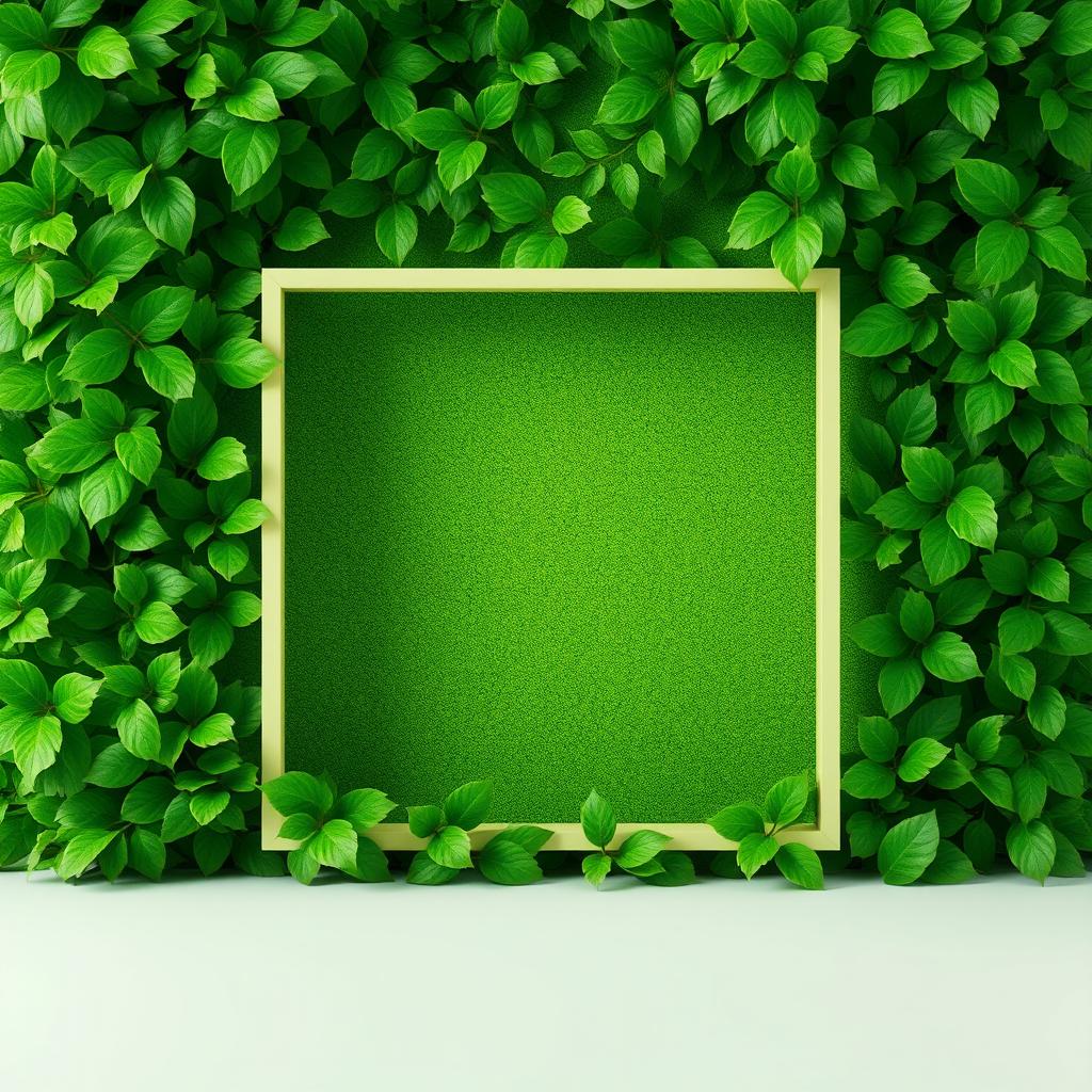An artistic rendering of a blank frame positioned at the center, surrounded by a vibrant green background that radiates freshness and vitality
