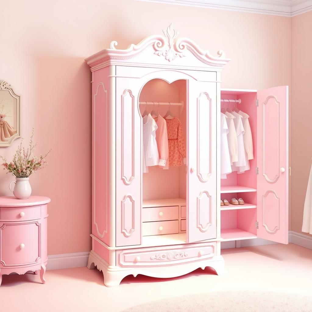 A classic pink and white wardrobe design that is whimsical and feminine