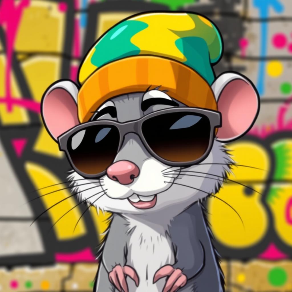 A cool animated profile picture of a stylish rat character with a mischievous expression