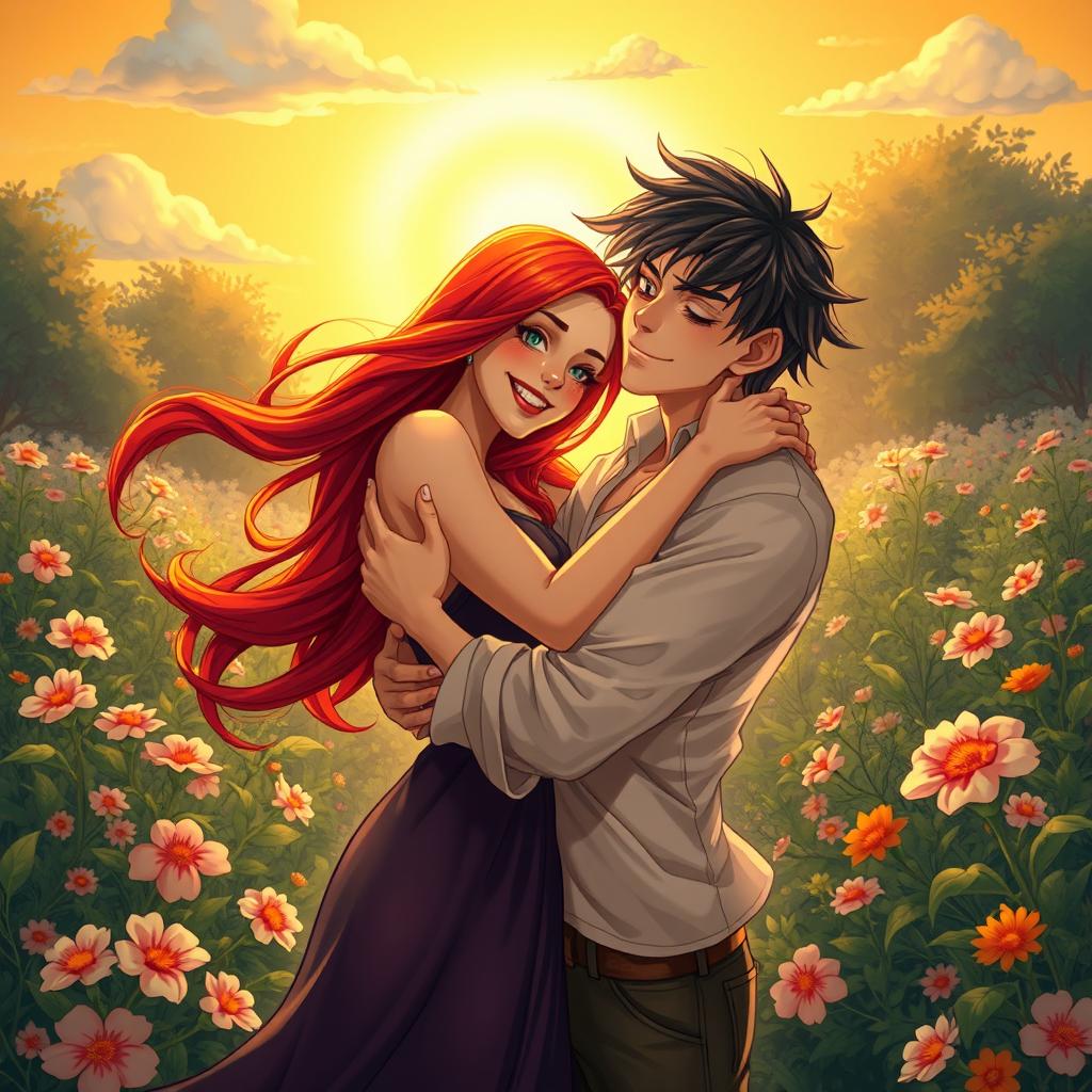 A captivating artwork illustrating the theme of affection and aversion through two intertwined characters in a dynamic embrace