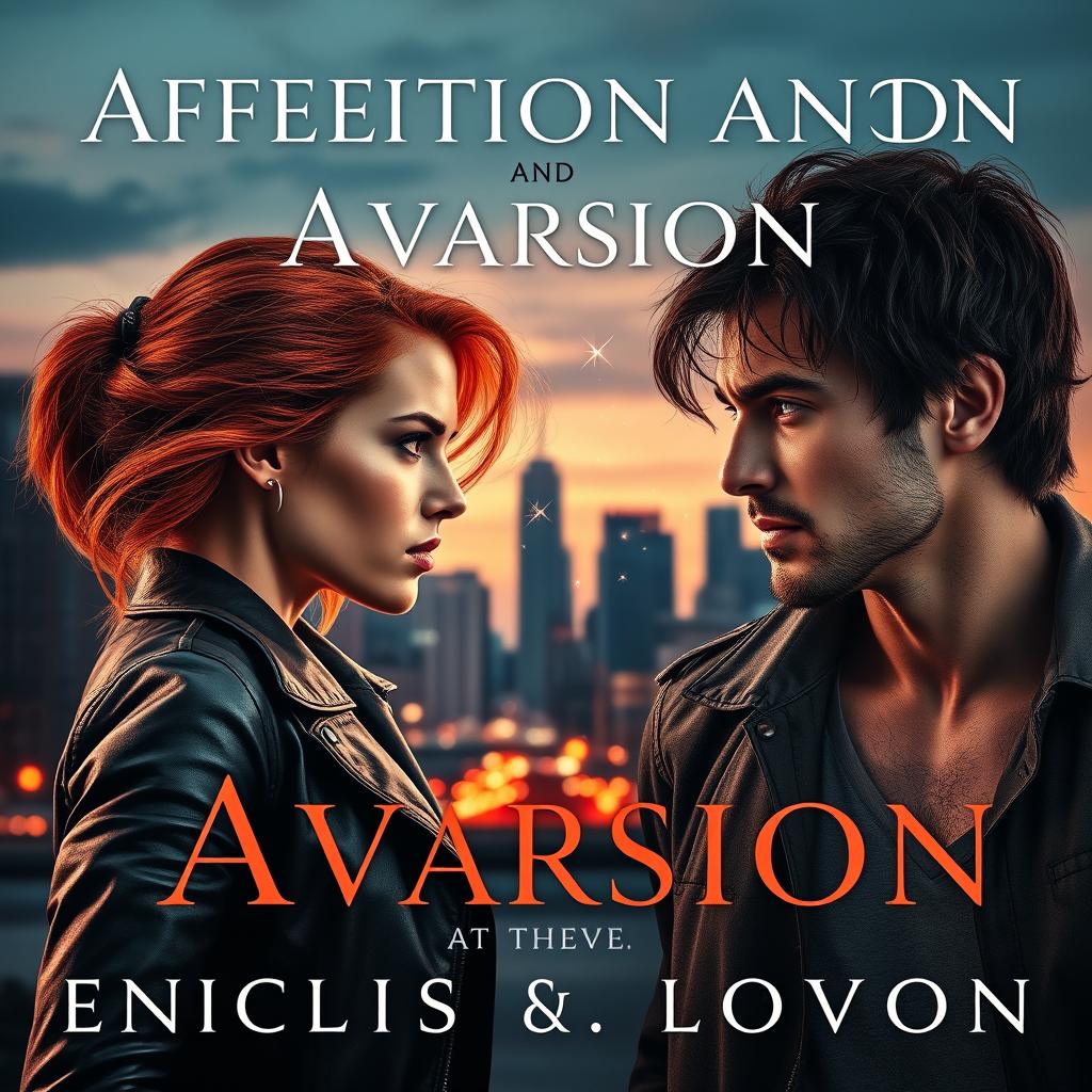 A visually striking book cover design for a romantic novel titled "Affection and Aversion," encapsulating the enemies-to-lovers theme