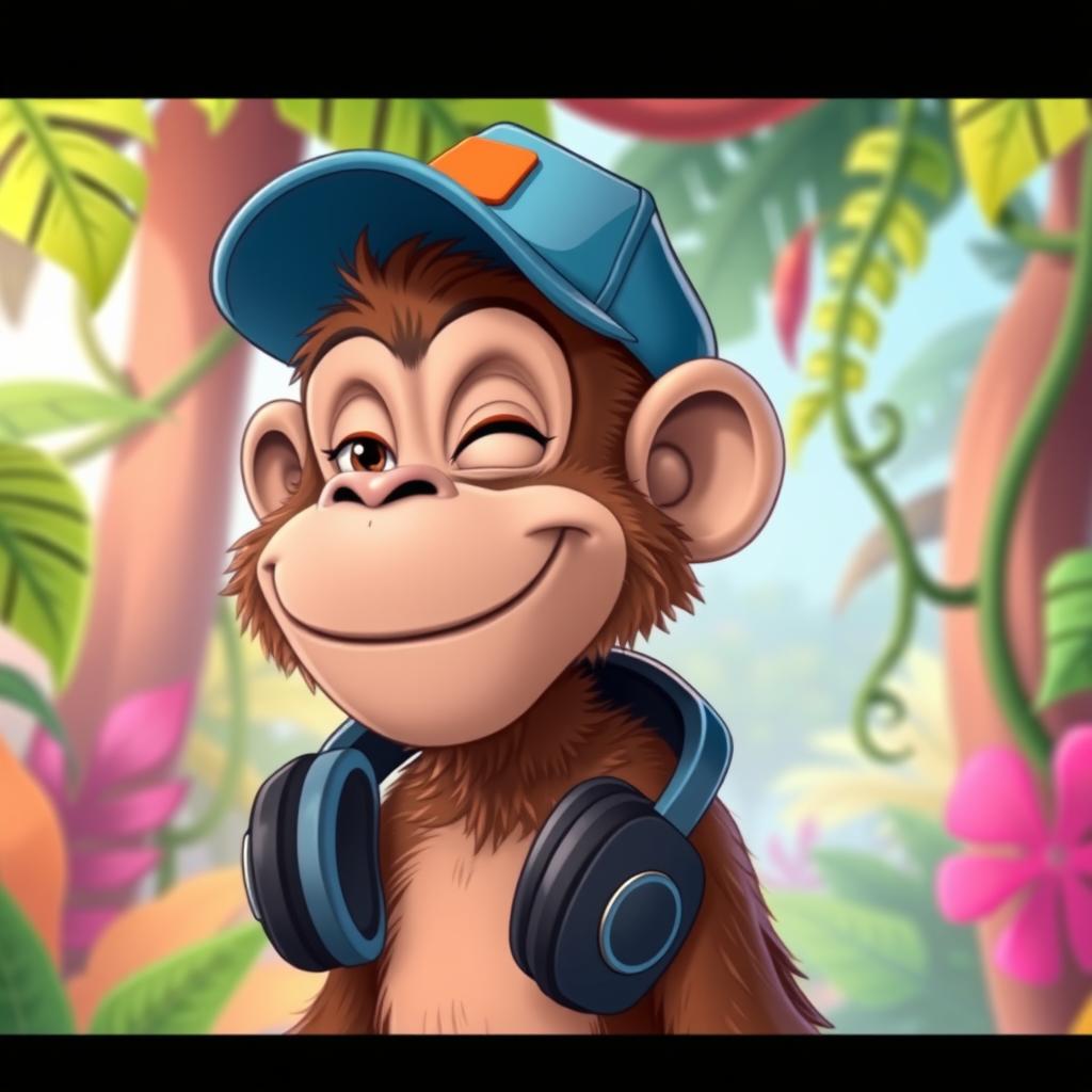 A cool animated profile picture of a fun-loving monkey character with a playful smirk