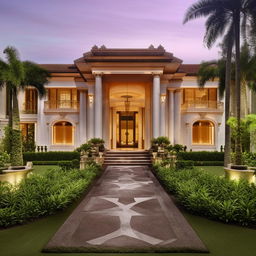 A lavish mansion designed on a budget of 100 trillion rupiah, showcasing grandeur, opulence, and luxury in every element.