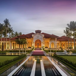 A lavish mansion designed on a budget of 100 trillion rupiah, showcasing grandeur, opulence, and luxury in every element.