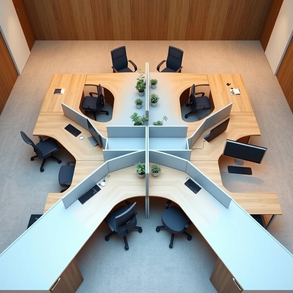 A spacious independent desk design for 8 people, measuring 2 meters by 6 meters