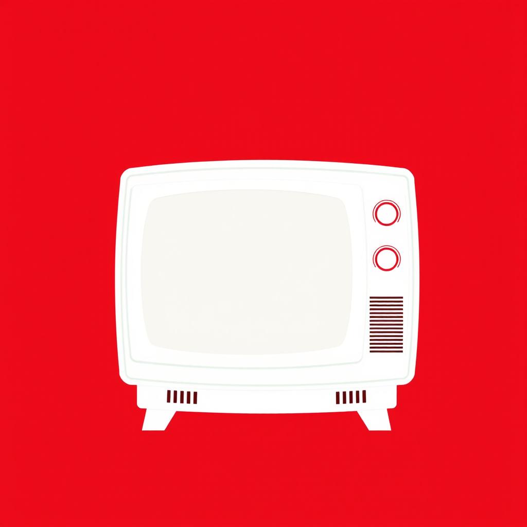 A minimalist illustration of a white television set against a vibrant red background