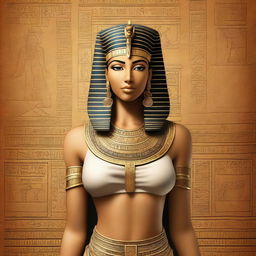 A high-quality digital art image of a book cover, featuring an illustrious ancient Egyptian queen in her royal attire