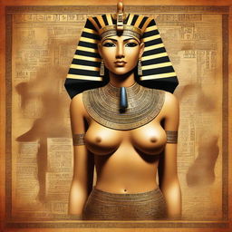 A high-quality digital art image of a book cover, featuring an illustrious ancient Egyptian queen in her royal attire