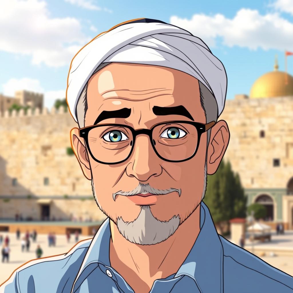 An anime-style image inspired by Studio Ghibli, featuring Rabbi Michael Rubinstein from IsraelJai