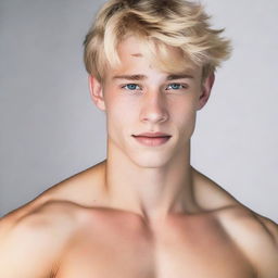 A handsome and muscular 17-year-old man with blonde hair and fair skin, exuding an aura of attractiveness