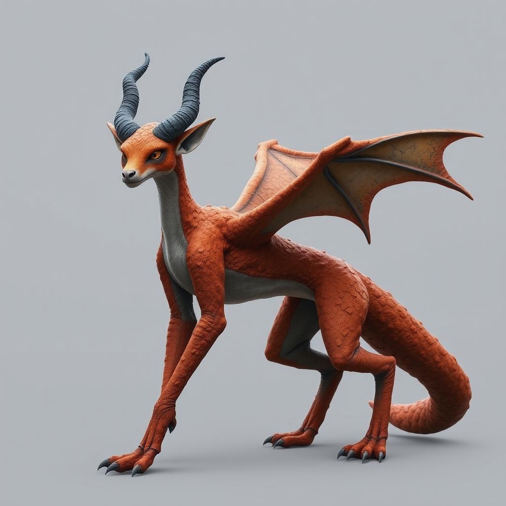 A stunning and intimidating quadrupedal creature with a slender, elongated body reminiscent of a fox, covered in rough, reddish-orange fur that mimics the texture of stone