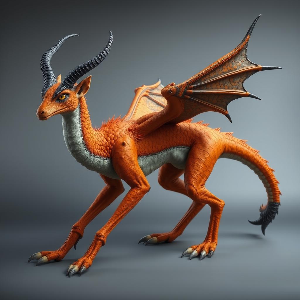 A stunning and intimidating quadrupedal vulpine creature with a slender, elongated body covered in rough, reddish-orange fur that mimics the texture of stone