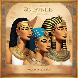 A high-quality digital art image of a book cover titled 'Queens of the Nile: Tales of Ancient Egypt's Most Influential Women'