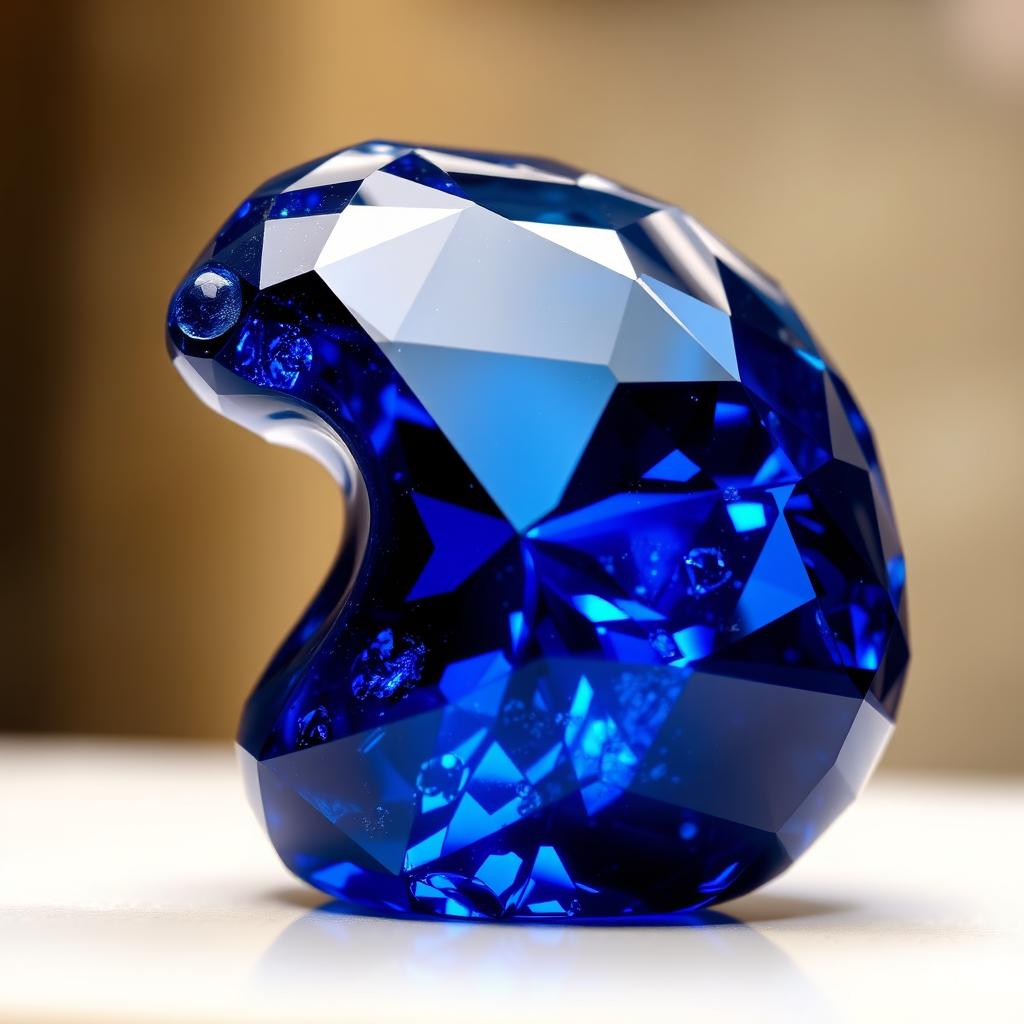 A stunning figure made entirely of blue sapphire, showcasing intricate details and reflections of light across its surface