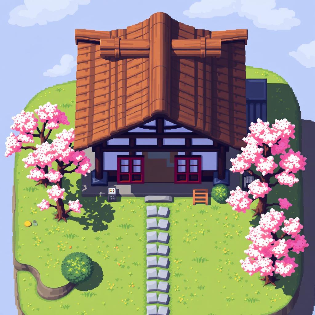 Pixel art representation of a Sukiya house viewed from above