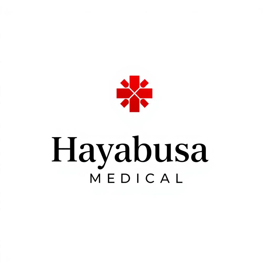 A clean and modern representation of 'Hayabusa Medical' featuring a vibrant red medical symbol against a pristine white background