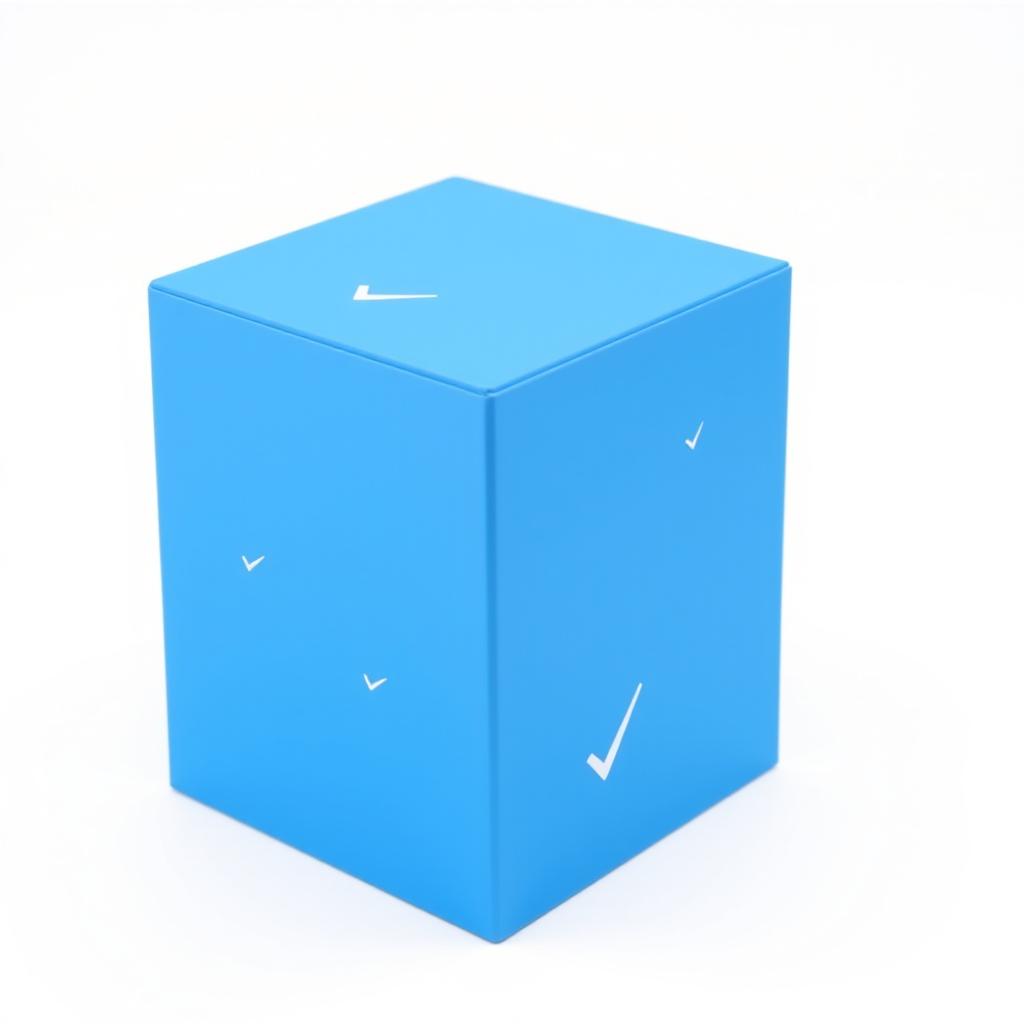 A solid blue box with a smooth texture, prominently featuring several white check marks evenly distributed across its surface