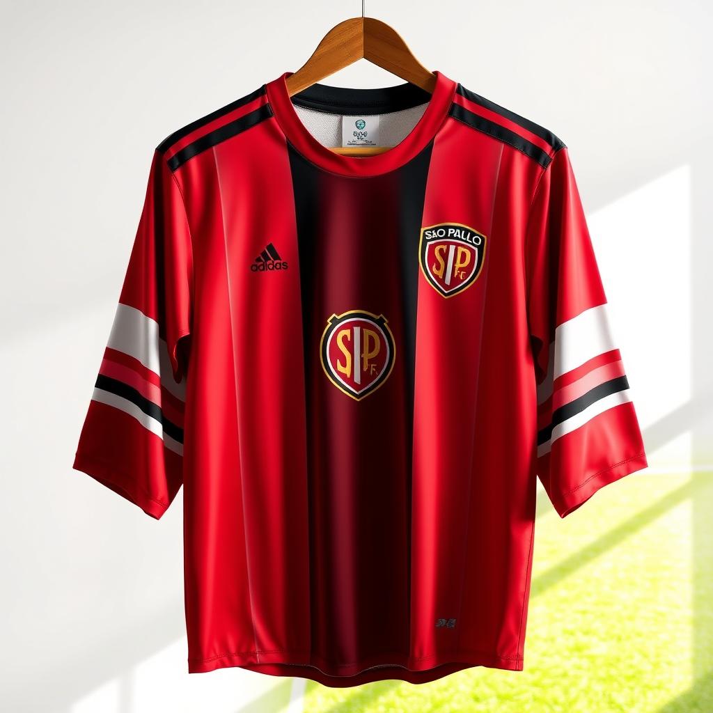 A detailed representation of a São Paulo FC jersey, showcasing the iconic red, white, and black colors