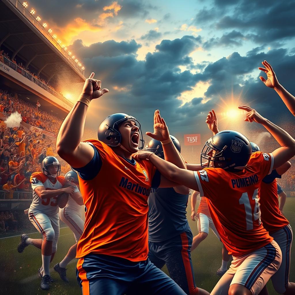 A dynamic and intense sports scene depicting a passionate rivalry between two teams, showcasing their fierce determination and competitive spirit