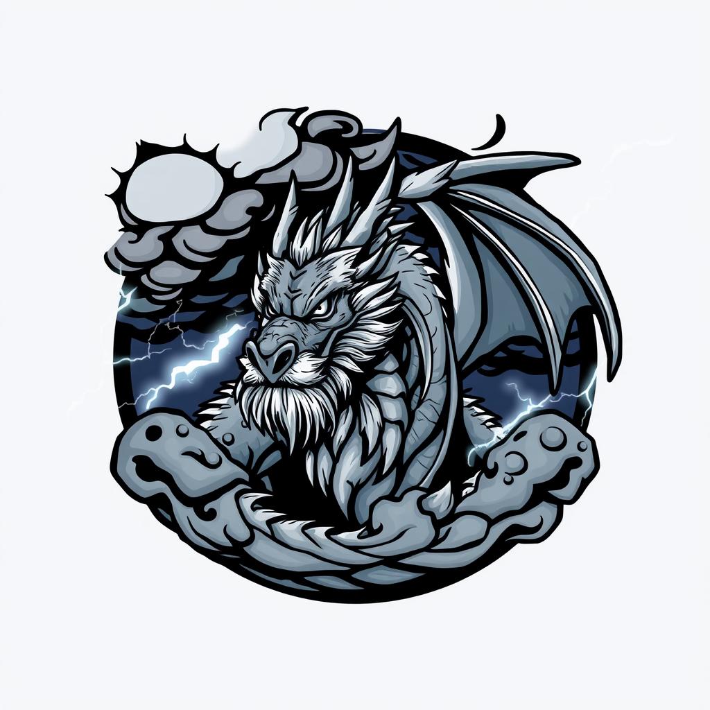 A striking logo featuring a graphic novel-inspired grey bearded dragon, showcasing intricate details and expressive features