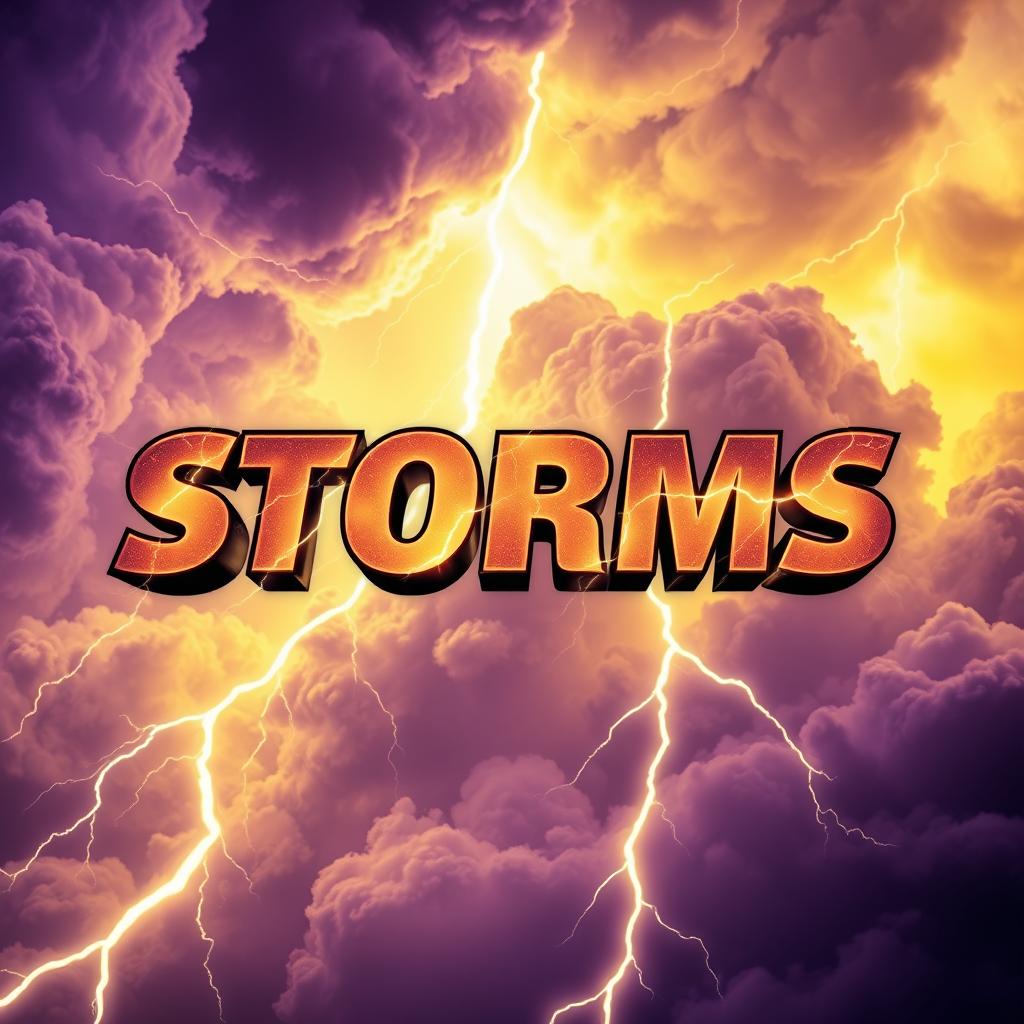 The text 'STORMS ENIGMA' in an electric, bold font, prominently displayed in the center