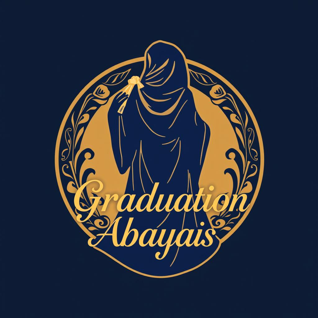 A stylish and elegant logo design for graduation abayas, incorporating themes of celebration, sophistication, and cultural elegance