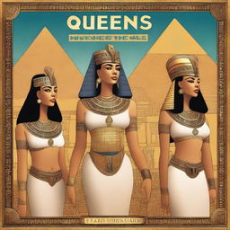 A top-notch digital art image showcasing the book cover for 'Queens of the Nile: Tales of Ancient Egypt's Most Influential Women'