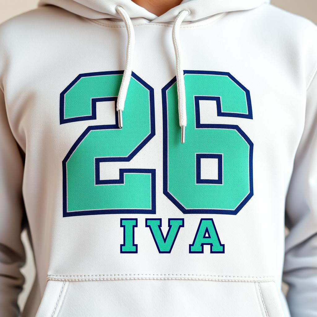 A close-up view of a stylish hoodie featuring the number '26' prominently displayed