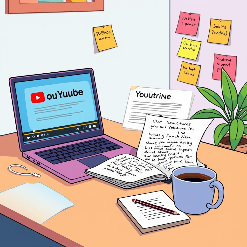 An illustration depicting the process of writing a YouTube script