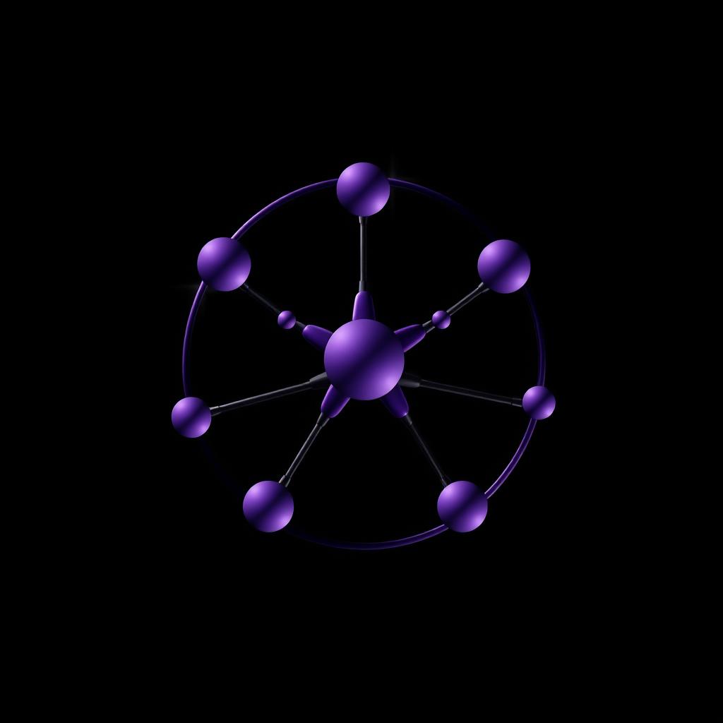 A sophisticated and modern logo design for a cutting-edge polymer research group, featuring abstract shapes and intricate connections that symbolize molecular structures