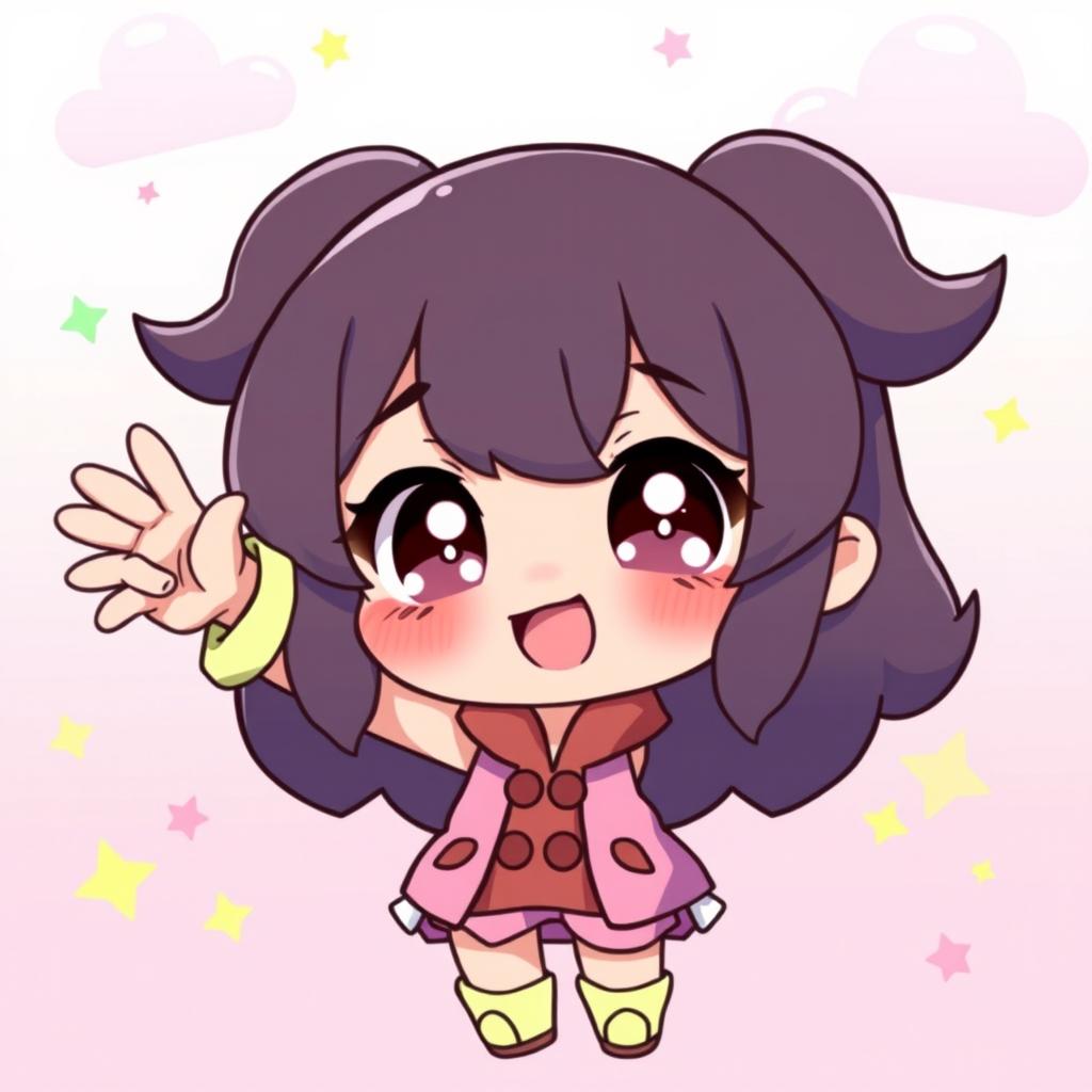 A charming chibi character striking a cute pose, with oversized head and tiny body proportions