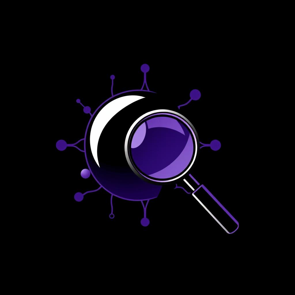 A logo design for a complicated Polymer research group featuring a stylized magnifying glass