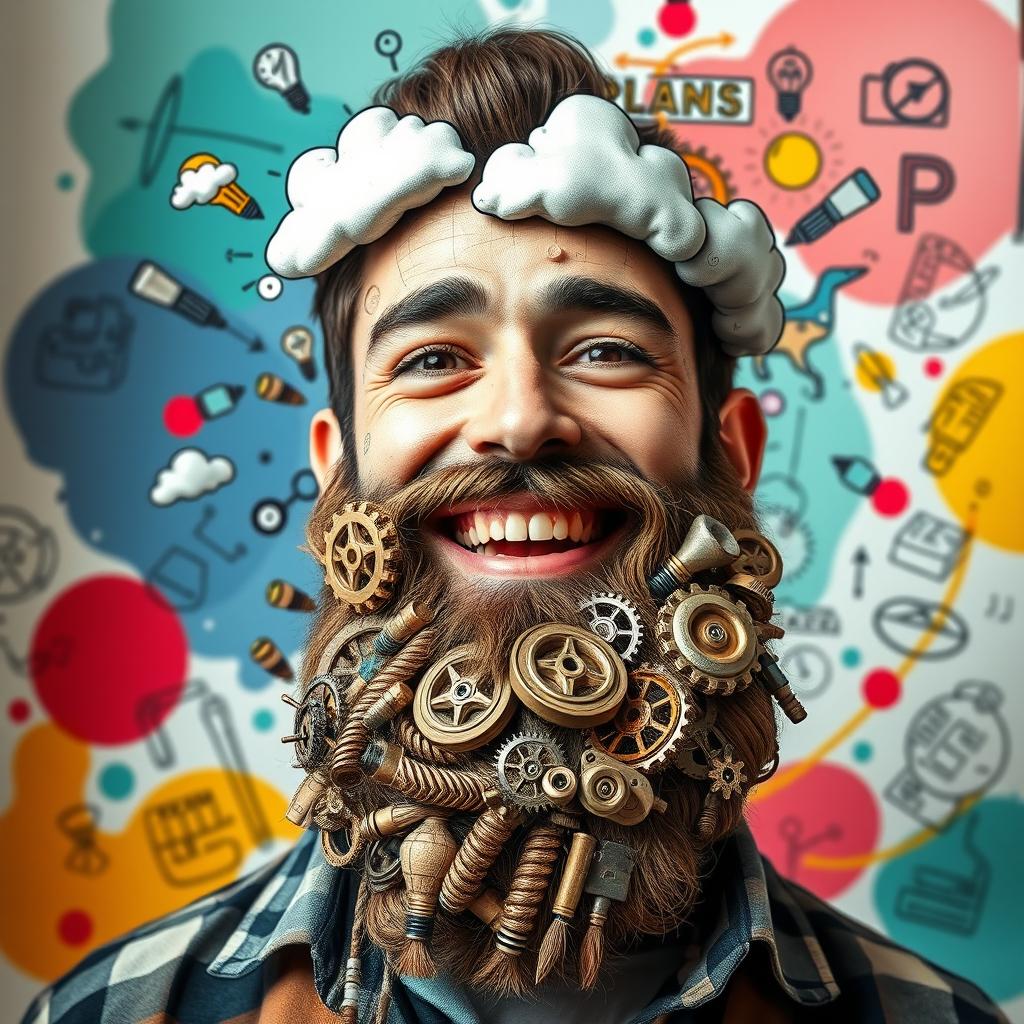 A creative and whimsical interpretation of a man's plans centered around his beard