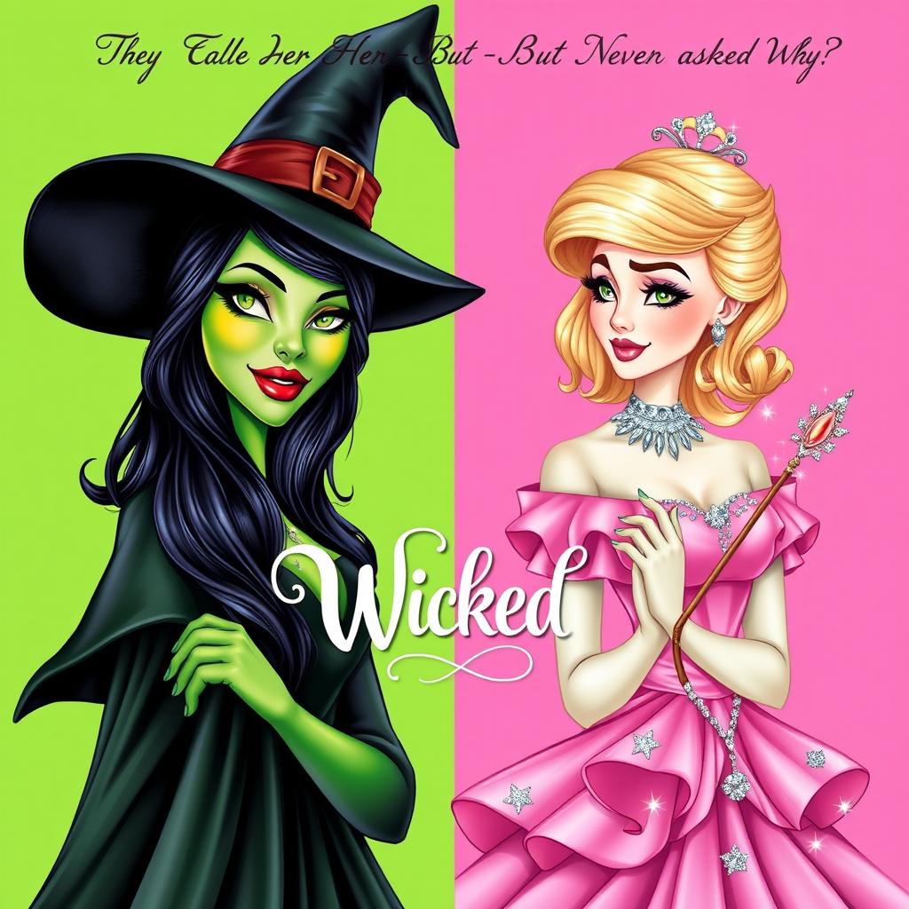 A vibrant and enchanting illustration split in half, one side green and the other pink