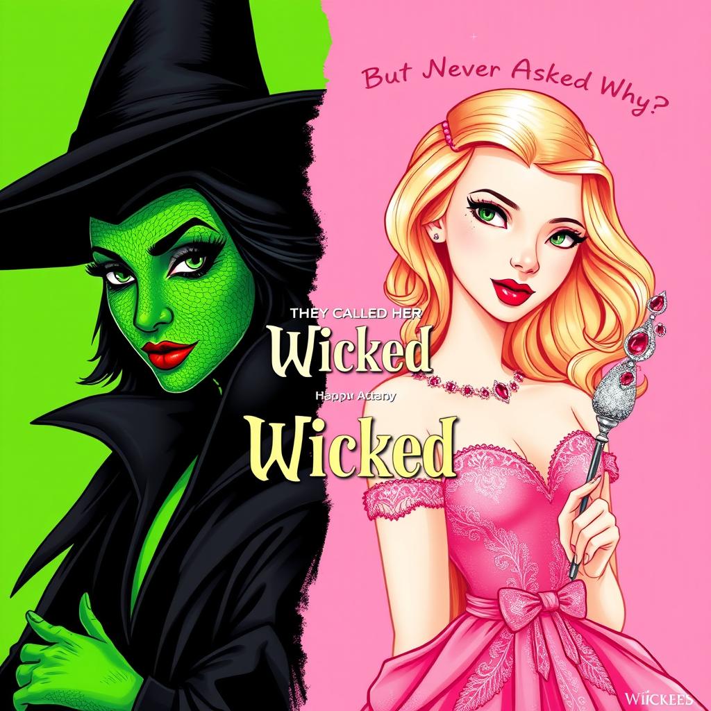 A live-action inspired illustration split in half, featuring a contrasting green and pink theme