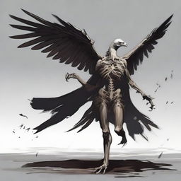 A powerful bird-human hybrid engaging in fierce combat with a skeletal adversary using nothing but his bare hands.