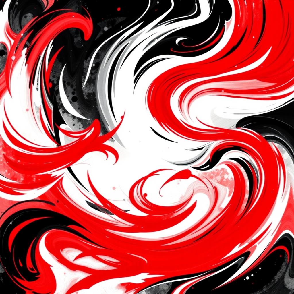 A captivating abstract composition featuring a dynamic interplay of red, white, and black colors