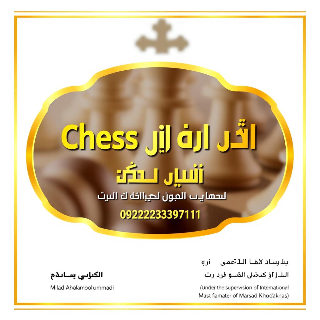 A beautifully designed sign featuring a golden border with a background made up of chess pieces