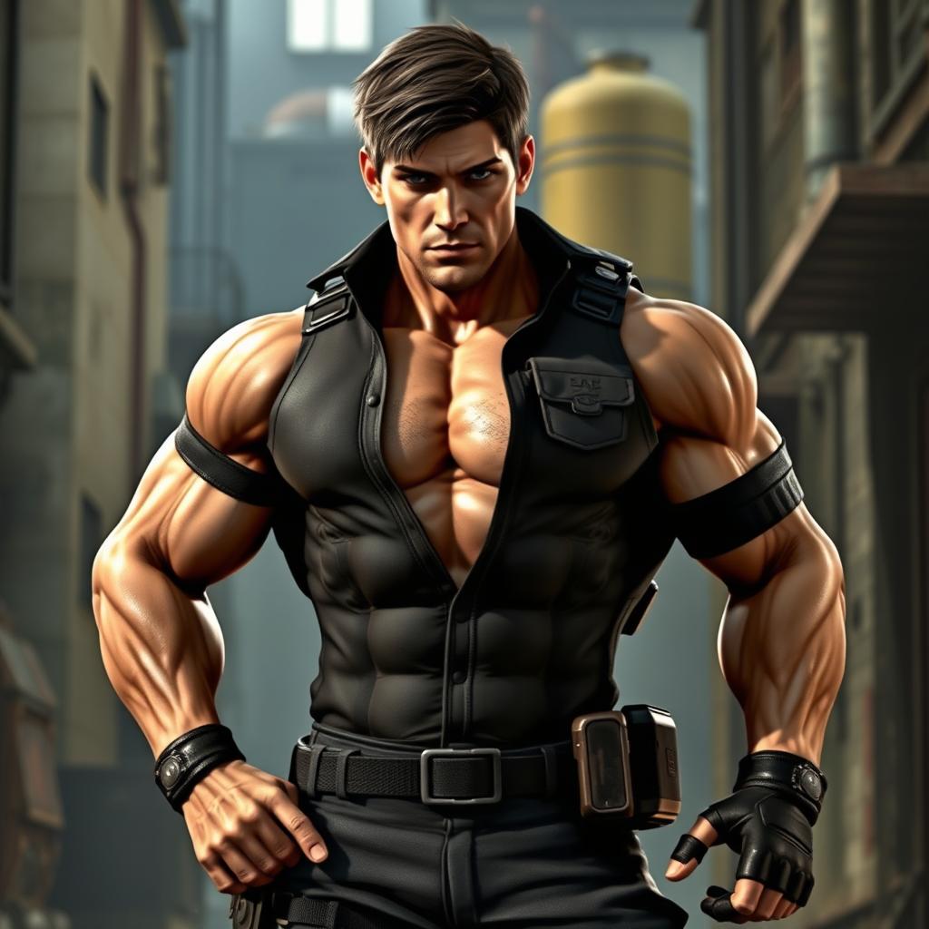 A powerful and muscular depiction of Chris Redfield from the Resident Evil video game series, showcasing his impressive physique