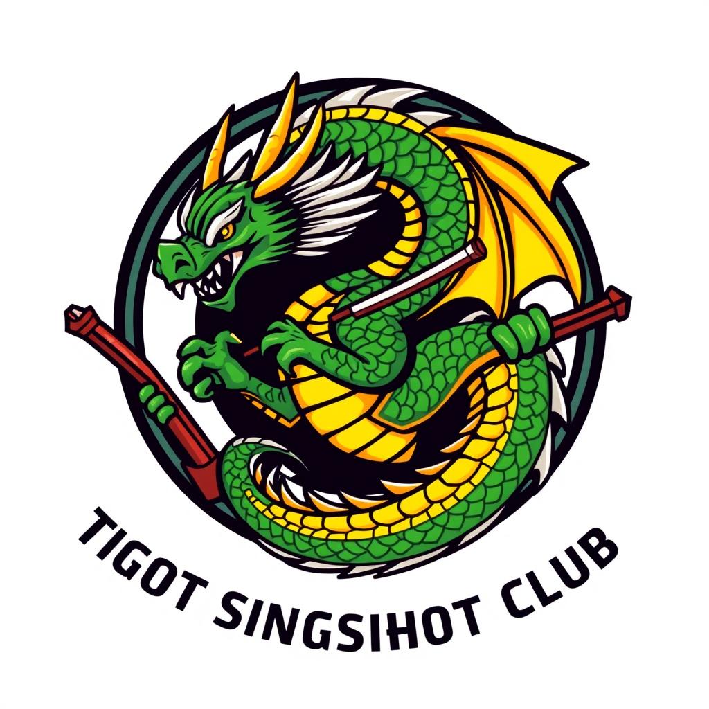 A dynamic and fierce dragon entwined with slingshots, symbolizing strength and agility