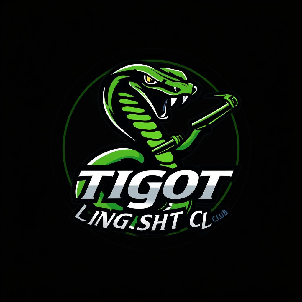 A dynamic and bold logo design for the Tigot Slingshot Club, featuring a stylized cobra intertwined with a slingshot