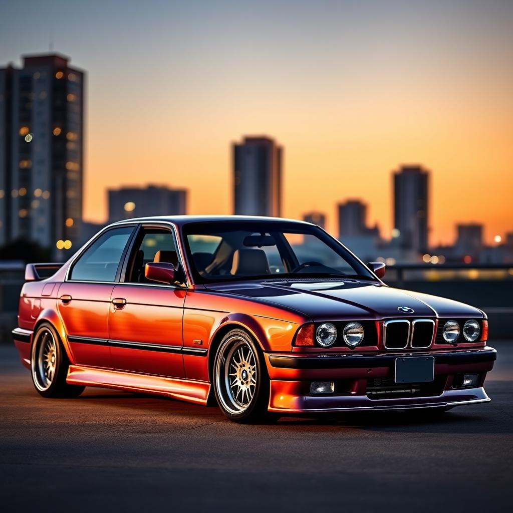 A stunning BMW E34 540i, fully tuned, showcasing its sleek and aggressive design