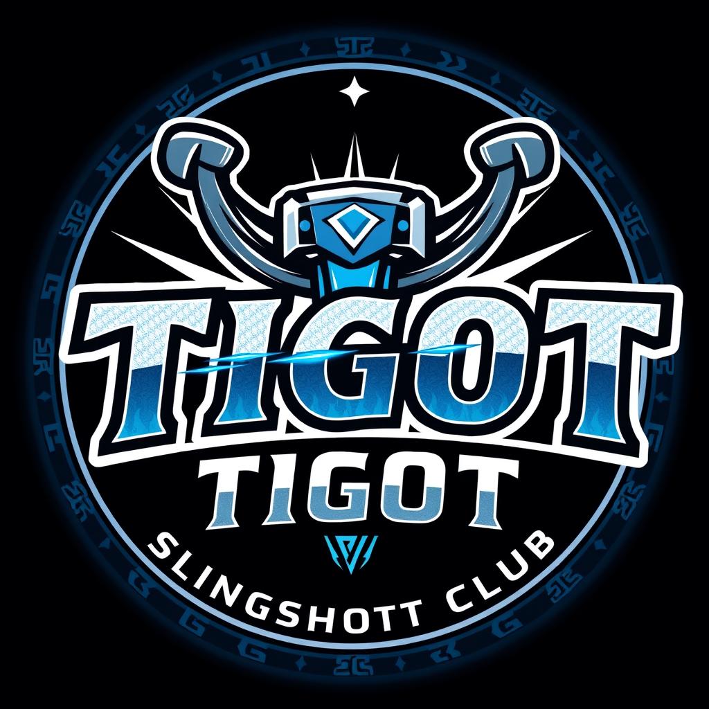A dynamic and stylized logo for the Tigot Slingshot Club featuring a Norse mythology theme inspired by Thor