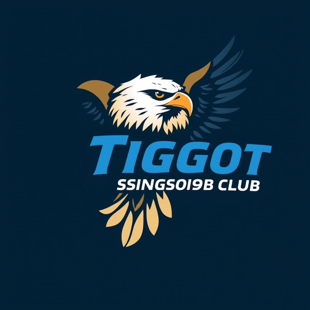 A dynamic and striking logo design for the 'Tigot Slingshot Club', featuring a bold eagle in flight with its keen eye prominently displayed, representing precision and focus
