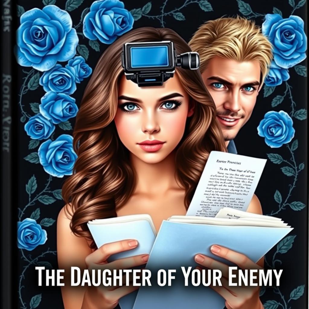 An intriguing book cover that features a black background decorated with beautiful blue roses and thorny vines