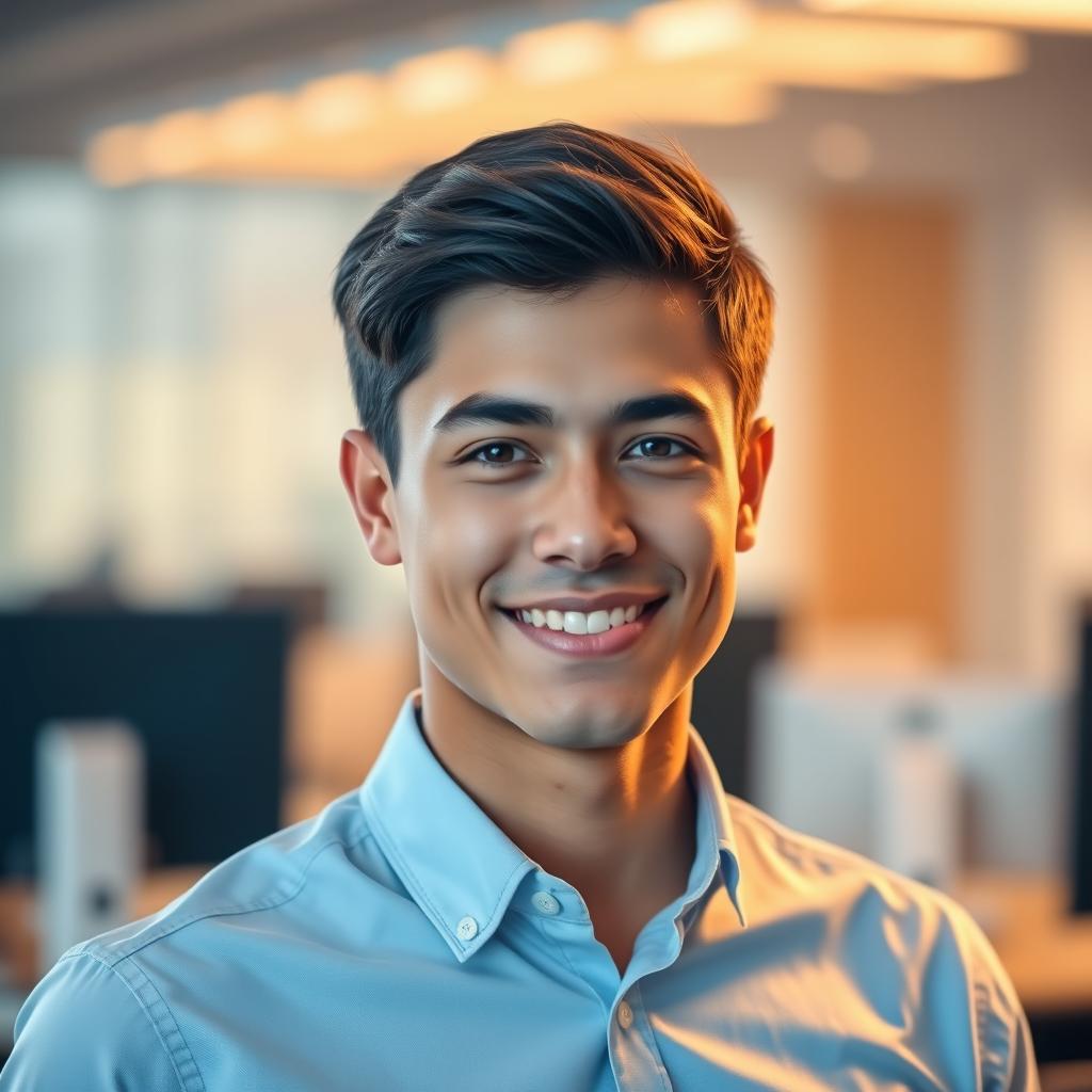 A professional and polished LinkedIn profile picture featuring a young adult with a confident and approachable expression