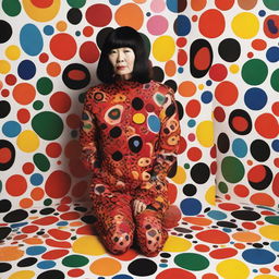 Develop a compelling visual ad campaign for a Yayoi Kusama Print Collection, incorporating exclusive prints inspired by her renowned exhibitions. Vibrant energy and Kusama's distinctive vision should infuse the campaign.